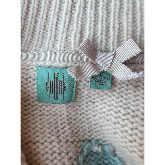 HWR Monogram Anthropologie Chocolate Box Cardigan Knit Beige Wool Blend Sz LARGE - Picture 5 of 10